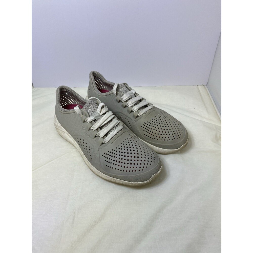 Crocs Sneaker Womens 9m Gray Lace up Literide Pacer Comfort Breathable Casual